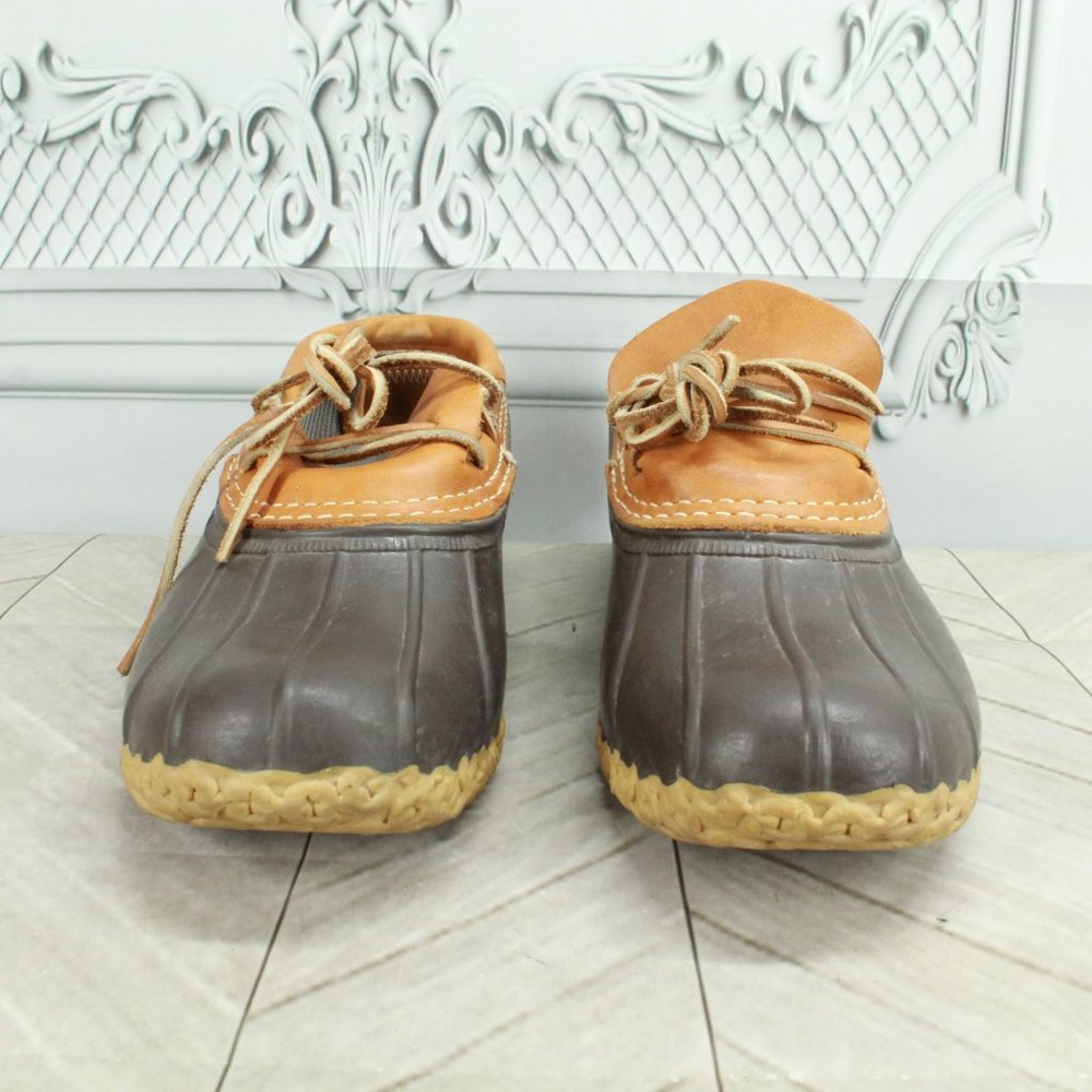 LL Bean Brown Leather Gumshoe Low Moccasin Duck Boots Size 8 Medium - Picture 4 of 10
